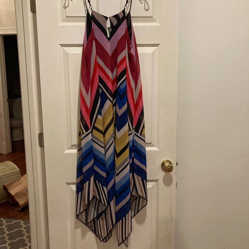 Multi-Color Chevron Handkerchief Hem Dress - Women